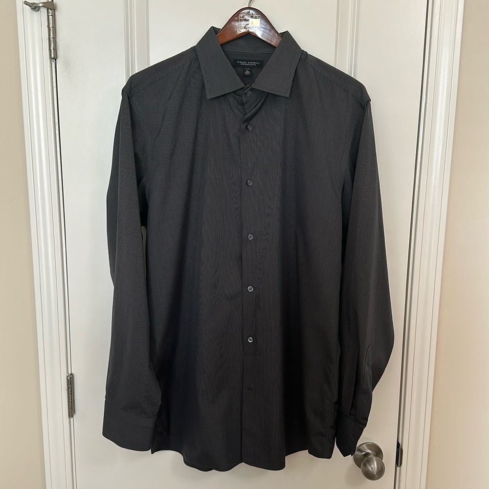 Banana Republic Non Iron Black/Gray Stripe Slim Fit Dress Shirt Sz XL